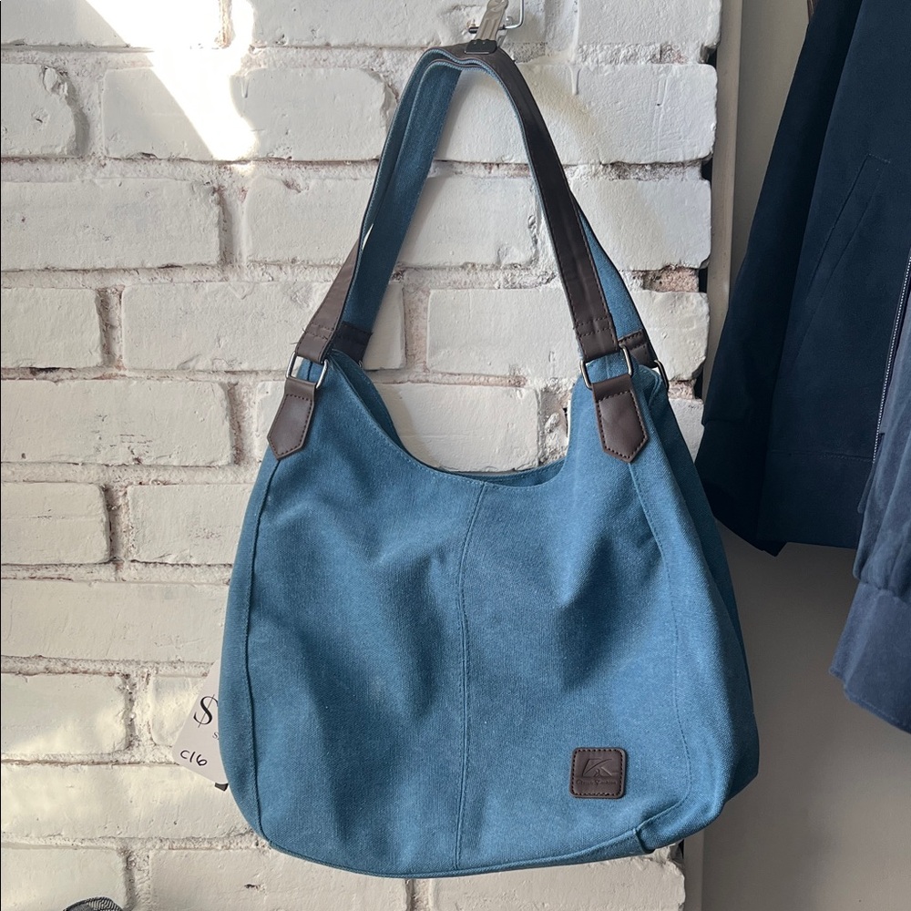 Blue Canvas Shoulder Bag hobo round bag